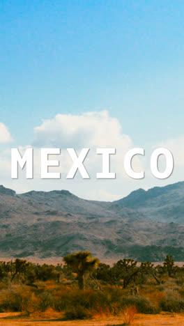 Vertical-Video-Of-Typical-Mexican-Desert-Scene-Overlaid-With-Animated-Graphic-Spelling-Out-Mexico